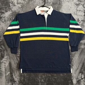 Vintage Clarion Hill Polo Rugby Long Sleeve Collard Shirt Size Medium Striped